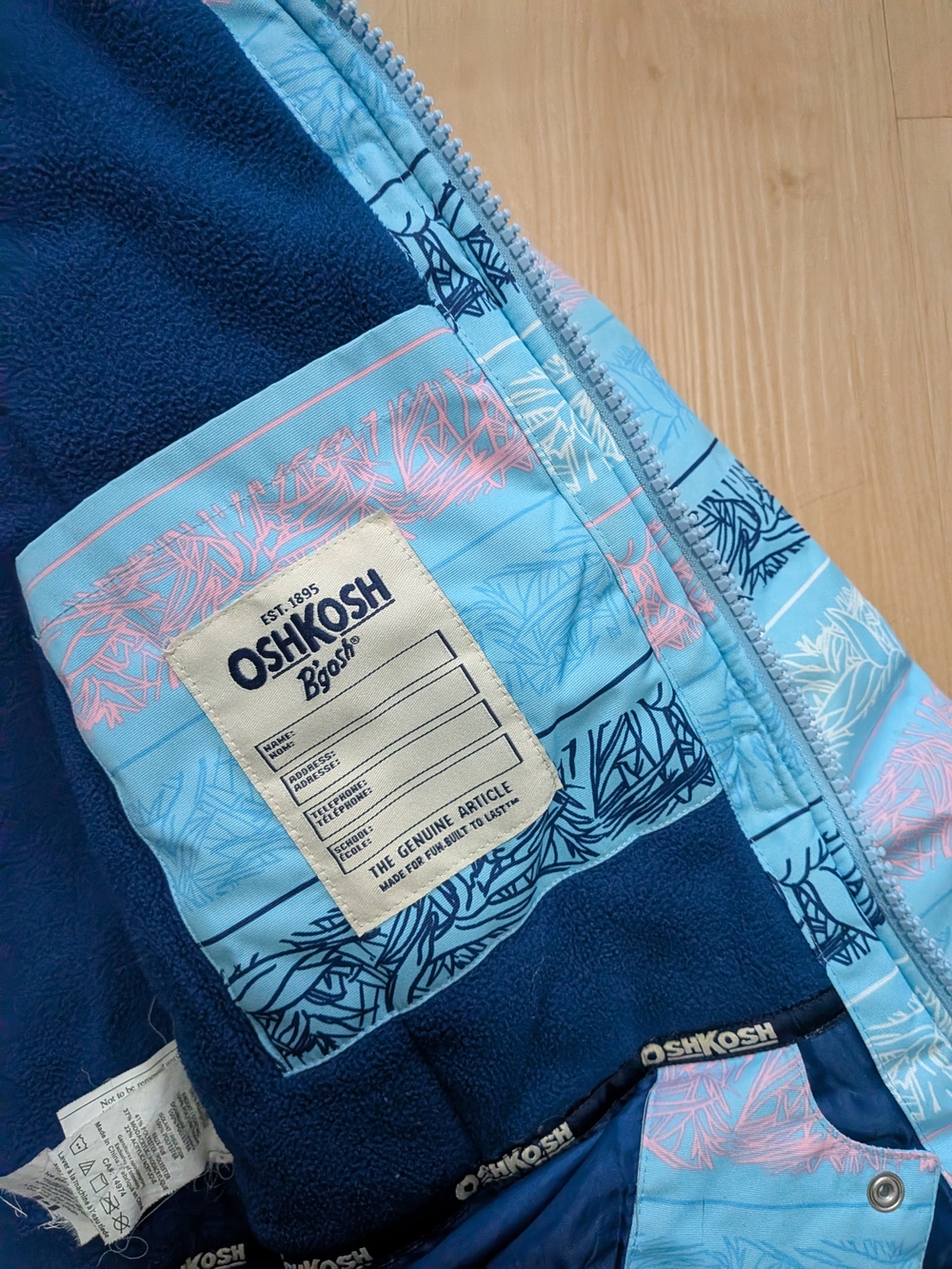 OshKosh B'gosh Girls' Winter Jacket Size 10 Light Blue Striped Faux Fur Hood - Picture 5 of 8